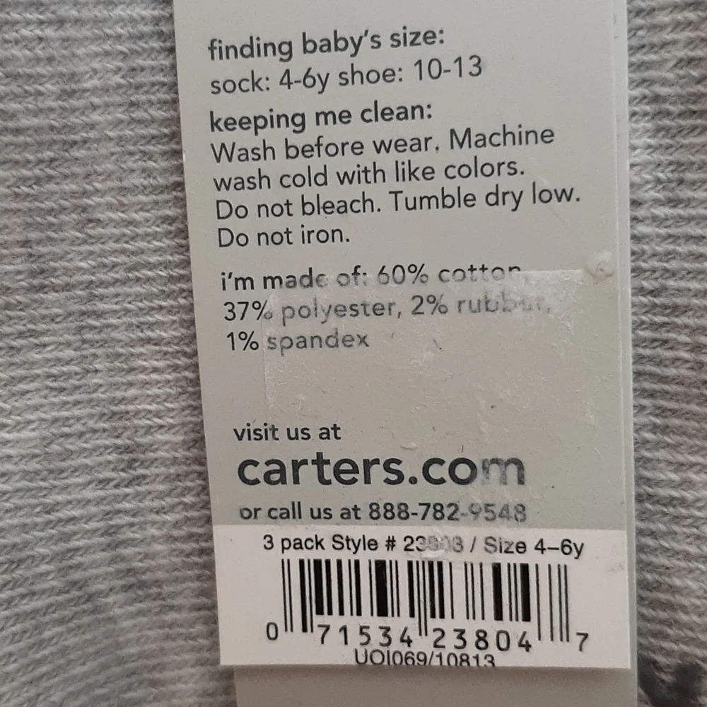 Carter's Kids 3 Pack Socks 4-6y